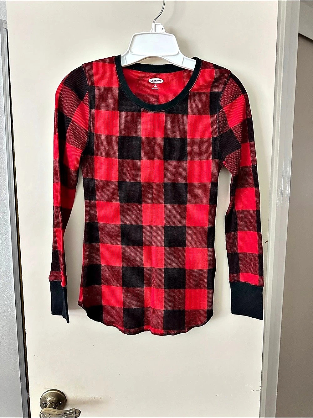 Old Navy Thermal-Knit Long-Sleeve Plaid T-Shirt Plaid Long Sleeve Top Red &